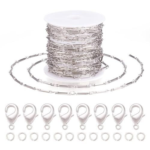 FASHEWELRY 5 m lange Messing-Stangenketten, 2 mm breit, platinfarben, für DIY-Halsketten, Armbänder, Schmuckherstellung, Bastelbedarf mit Verschlüssen, Biegeringe von FASHEWELRY