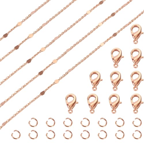 FASHEWELRY 5 m lange flache runde Gliederketten aus Messing, Roségold, Schmuckkette mit Verschlüssen, Biegeringe für DIY-Frauen, Armband, Halskette, Schmuckherstellungs-Set, handgefertigtes Handwerk von FASHEWELRY