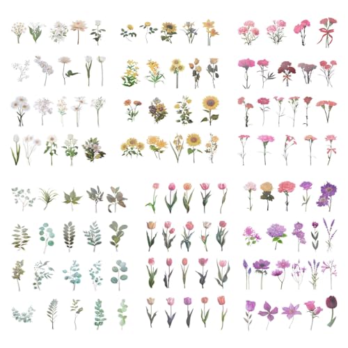 FASHEWELRY 6 Sets Vintage Floral Flower PET Wasserdichte Aufkleber Selbstklebende Abziehbilder für DIY Scrapbooking Fotoalbum Handyhülle Dekoration Aufkleber von FASHEWELRY