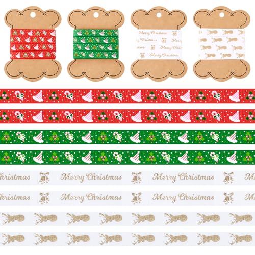 FASHEWELRY 8 Yards Weihnachten Polyester Bedruckte Ripsbänder 10 mm Weiches Handwerk Geschenkband für Handwerk Weihnachten Party Dekoration Haarschleife Clip Kranz von FASHEWELRY