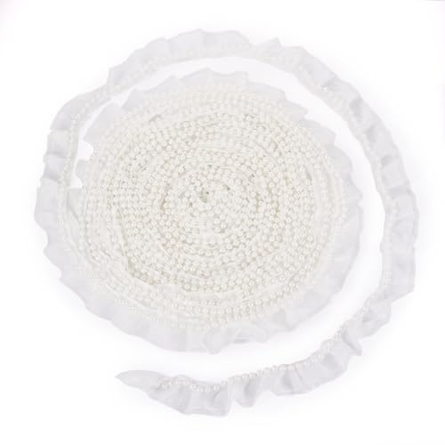 FASHEWELRY 9,1 m Polyester-Spitzenborte, weißes Perlen-Netz, 3,5 cm, Perlenbesatz für Braut, Hochzeit, DIY-Dekorationen, Näharbeiten von FASHEWELRY