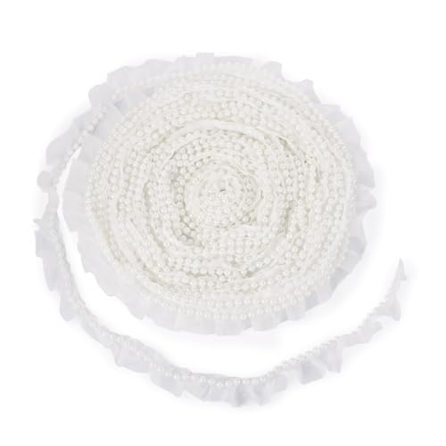 FASHEWELRY 9,1 m Polyester-Spitzenborte, weißes Perlenband, einreihig, 2,5 cm, Perlenbesatz für Braut, Hochzeit, DIY-Dekorationen, Näharbeiten von FASHEWELRY