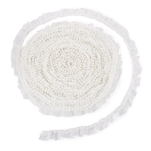 FASHEWELRY 9,1 m Polyester-Spitzenborte, weißes Perlenband, zweireihig, 2,5 cm, Perlenbesatz für Braut, Hochzeit, DIY-Dekorationen, Näharbeiten von FASHEWELRY