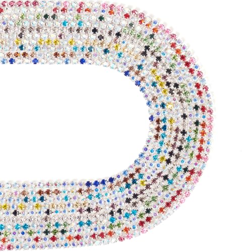 FASHEWELRY 9 m 2 mm große Kristall-Strass-Kette, Strass, bunte Krallenkette, Eisen-Strass-Ketten, Zierleiste für Kleidung, Schuhe, Strass, Fransen, Nähen, Basteln von FASHEWELRY