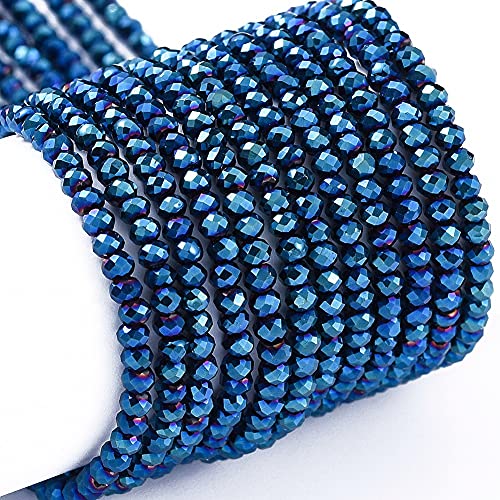 FASHEWELRY Briolette-Kristallglasperlen, 2 mm, facettierte Glasperlen, blau, plattiert, für Halsketten, Armbänder, Schmuckherstellung, 10 Stränge von FASHEWELRY