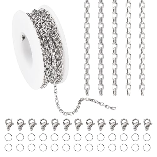 FASHEWELRY Büroklammerketten, 304 Edelstahl, ungeschweißt, rechteckig, mit Karabinerverschlüssen, Biegeringe für Heimwerker, Damen, Herren, Armband, Halskette, Schmuckherstellung, 5 m FASHEWELRY Büroklammerketten, 304 Edelstahl, ungeschweißt, rechteckig, mit Karabinerverschlüssen, Biegeringe für Heimwerker, Damen, Herren, Armband, Halskette, Schmuckherstellung, 5 m von FASHEWELRY