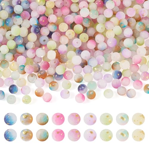 FASHEWELRY Bunte Milchglasperlen, 6 mm, Craquelé-Glasperlen mit Glitzer-Pailletten, lose Perlen für DIY, Perlen, Armbänder, Ohrringe, Schmuckherstellung, 540 Stück von FASHEWELRY