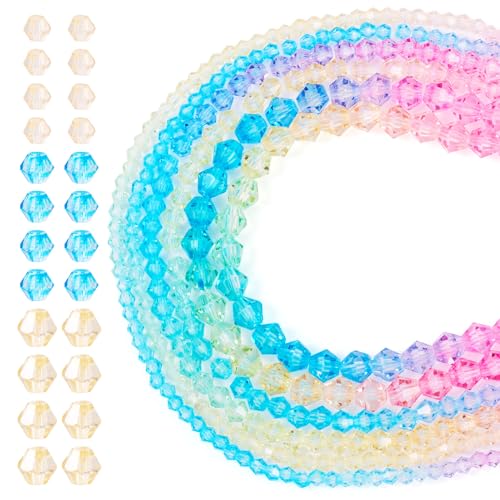 FASHEWELRY Doppelkegel-Glasperlen, 3/4/6 mm, facettierte Kandi-Armbandperlen, bunte Kristall-Stickperlen zum Basteln, Freundschaftsarmband, Windspiel, DIY-Schmuckherstellung, 1104 Stück von FASHEWELRY