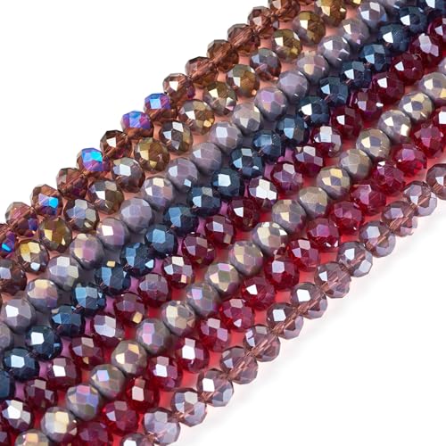 FASHEWELRY Facettierte Rondelle-Glasperlen, galvanisiert, 8 x 6 mm, regenbogenbeschichtet, facettiert, runde Kristallperlen für selbstgemachte Halsketten, Armbänder, Schmuckherstellung, 500 Stück von FASHEWELRY