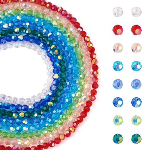 FASHEWELRY Facettierte runde Glasperlen in Regenbogenfarben, galvanisiert, transparente Glasperlen für Weihnachten, Armbänder, Halsketten, Schmuckherstellung, 760 Stück von FASHEWELRY