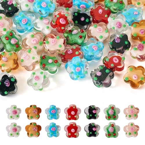 FASHEWELRY Glasblumen-Perlen, handgefertigt, Pflaumenblüten, holprige Lampwork-Perlen, lose Abstandshalter-Perlen für selbstgemachte Halsketten, Armbänder, Ohrringe, Schmuckherstellung, 20 Stück von FASHEWELRY