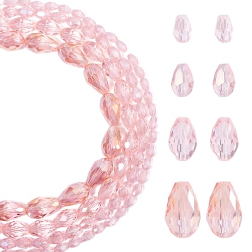 FASHEWELRY Glasperlen in Tropfenform für Schmuckherstellung, rosa galvanisierte Glasperlen, facettierte Wassertropfen, lose Perlen für DIY-Armbänder, Halsketten, 4 Stränge von FASHEWELRY