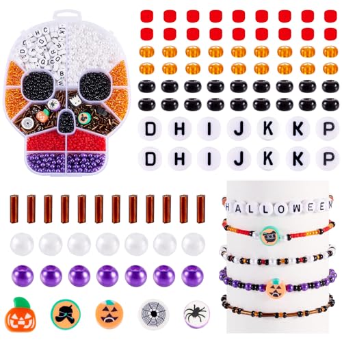 FASHEWELRY Halloween-Armbandperlen, Halloween-Glasperlen, Halloween-Perlen aus Kunstharz, Röhren, Reis, Kürbis, Geist-Perlen, runde Perlen, Halloween-Perlen für Armbänder, Schmuckherstellung, 15 Stück von FASHEWELRY