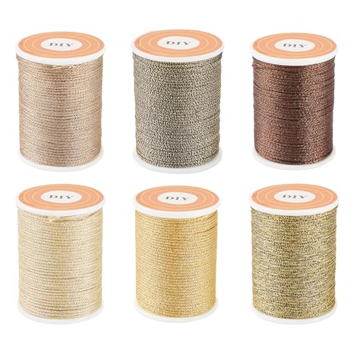 FASHEWELRY Metallic-Stickgarn, 45,96 m, gelb-braun, glitzernde Polyesterfäden, 1 mm, Perlenfaden für Stickerei, dekoratives Nähen, DIY, geflochtene Armbänder von FASHEWELRY