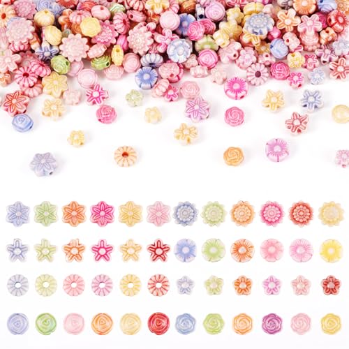 FASHEWELRY Mini-Blumen-Perlen, bunt, Rose, Gänseblümchen, lose Abstandshalter, Großpackung für Schmuckherstellung, DIY, Armband, Halskette, Perlenhandwerk, 80 g von FASHEWELRY