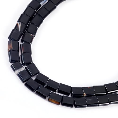 FASHEWELRY Tila-Perlen mit 2 Löchern, flache schwarze Achat-Perlen, flache quadratische Rocailles, Doppelloch-Abstandshalter, Perlen für mehrsträngige Armbänder, Halsketten, Ohrringe, von FASHEWELRY