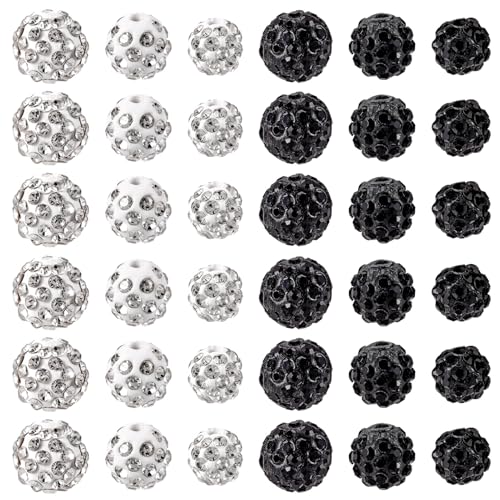 Fashewelry 120 Stück 8 mm 10 mm Ton-Strassperlen für Schmuckherstellung, Discokugel-Perlen, Polymer-Ton-Perlen für Armbänder, Bling-Perlen, Weihnachtsperlen, schwarze und weiße Diamantperlen für von FASHEWELRY