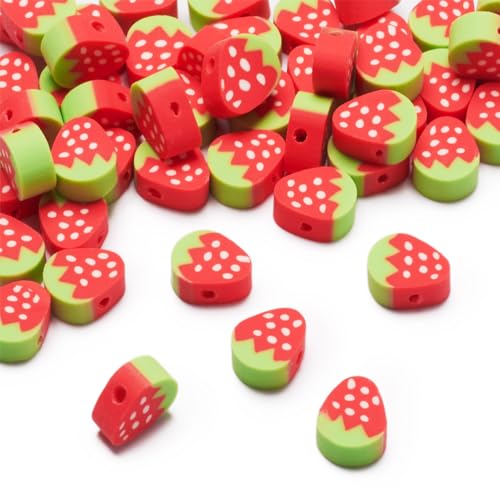 Fashewelry 50pcs Handgefertigte Polymer Clay Erdbeerperlen Rot Lovely Fruit Loose Spacer Perlen für DIY Schmuck Handwerk Herstellung Loch:1.6mm von FASHEWELRY