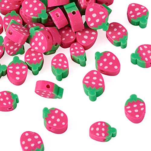 Fashewelry 50pcs Handgefertigte Polymer Clay Erdbeerperlen Hot Pink Lovely Fruit Loose Spacer Perlen für DIY Schmuck Handwerk Herstellung Loch:1.6mm von FASHEWELRY