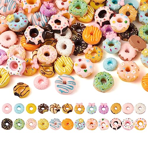 Fashewelry 96 x Donut-Harz-Charms, süße Schleim-Charms, Perlen, Kekse, Donut-Dessert-Harz-Charms, undurchsichtiges Harz, Donut-Cabochons, Nachahmung, Lebensmittelanhänger für Schmuckherstellung, von FASHEWELRY