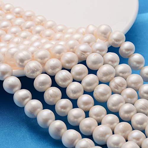 Fashewelry Süßwasser-Zuchtperlen, lose, runde Perlen, für selbstgemachte Halsketten, Armbänder, Ohrringe, Schmuckherstellung, Kartoffel-Perlen, ca. 10-11 mm, 1 Strang, ca. 39 Stück/Strang, Weiß von FASHEWELRY