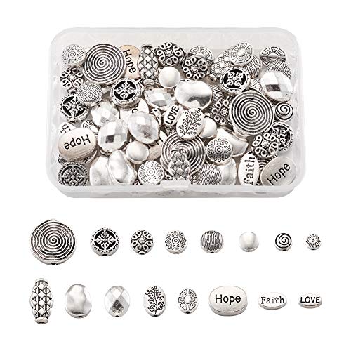 Fashewelry 80 Stück/Box, 16 Stile, tibetische, flache runde Perlen, Legierung, Antik-Silber, Metall-Abstandshalter, Charms für Armband, Halskette, Schmuckherstellung von FASHEWELRY