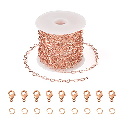 Roségoldene Herz-Gliederketten, langlebig, plattiert, 5 m, Schmuckherstellung, Kette mit Biegeringen, Karabinerverschlüssen für Frauen, DIY-Armband, Halskettenherstellung von FASHEWELRY