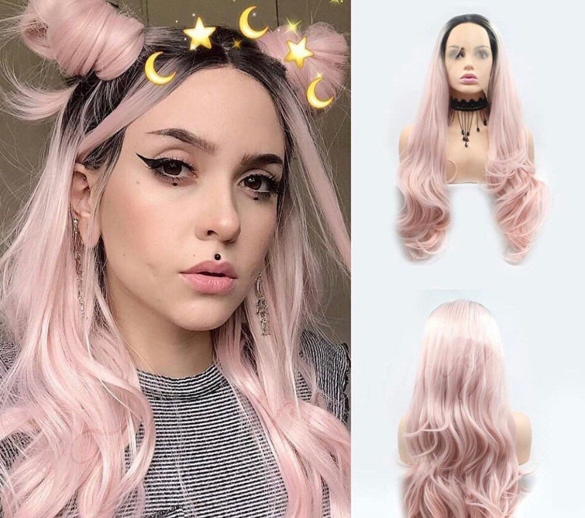 Pink 22" Ombré Körper Wellige Spitzen Perücke Vorne Neu von FASHIONDEITY