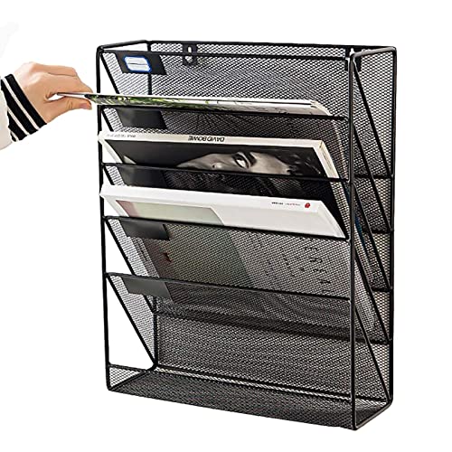 FASSME Wand-Ordner-Halter | 5 Taschen Mesh Multifunktionale Wandhalterung Mail Organizer, Aktenhalter Organizer für Arbeitsblätter, A4-Papiere, Aktenordner von FASSME