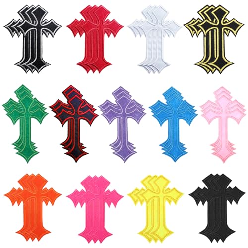 FAURAPMNG 39 PCs Kreuzflecken, gemischte Farbeisen auf Cross Applique Patch, bestickte Patches Vintage Cross Applique für Reparaturen DIY -Kleidung Hemd Jacken Rucksäcke Jeans von FAURAPMNG