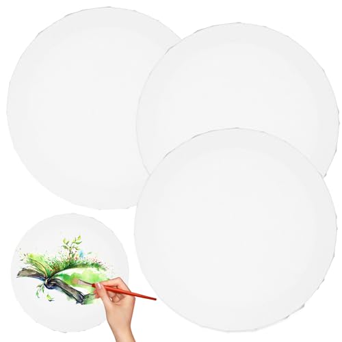 FAVOMOTO Bespannter Keilrahmen Künstlerbedarf Skizzieren - 3 Stück zum Bemalen 20cm Round Blanko Leinwände Geeignet Bespannter Rahmen, Keilrahmen Set für Künstlerbedarf Acryl und Ölmalerei von FAVOMOTO