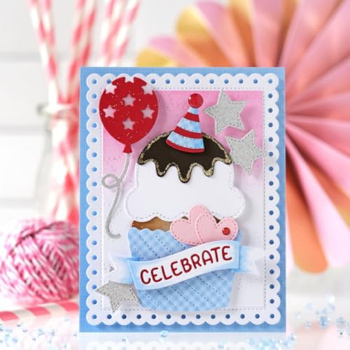 FAWENUCY Scrapbooking-Stanzformen, "Happy Birthday"-Ballon-Metall-Stanzformen für Kartenherstellung, Papierbastel-Stanzschablone, Hintergrundprägeschablonen, DIY-Album-Dekor (Kuchen-Eiscreme, 10 x von FAWENUCY