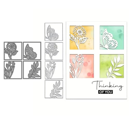 FAWENUCY Scrapbooking-Stanzformen, Schichtrahmen-Netz-Set, Metall-Stanzformen für Kartenherstellung, Papierbastel-Stanzschablone, Hintergrundprägeschablonen, DIY-Album-Dekor (Blumen-Schmetterling, von FAWENUCY