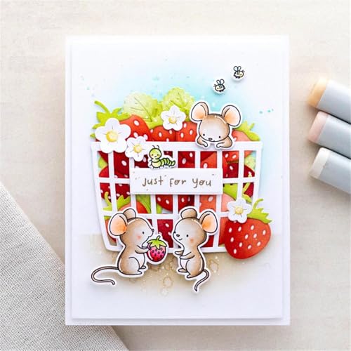 FAWENUCY Scrapbooking Stanzformen, Weihnachten Metall Stanzformen für Kartenherstellung, Papier Handwerk Stanzschablone, Hintergrund Prägeschablonen, DIY Album Dekor (Erdbeeren und Körbe) von FAWENUCY