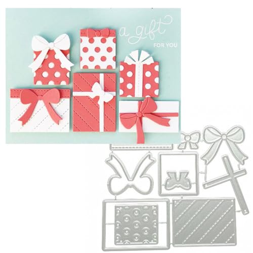 FAWENUCY Scrapbooking-Stanzformen für Kartenherstellung, Weihnachten, Metall-Stanzformen, Papier-Bastelschablone, Hintergrundprägeschablonen, DIY-Album-Dekor (Schleifenrahmen, 10,5 x 9,3 cm) von FAWENUCY