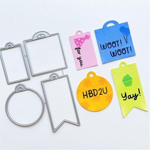 FAWENUCY Scrapbooking-Stanzformen für Kartenherstellung, Weihnachten, Metall-Stanzformen, Papierbastel-Stanzschablone, Hintergrundprägeschablonen, DIY-Album-Dekor (4 Etiketten - 7,1 x 10 cm) von FAWENUCY