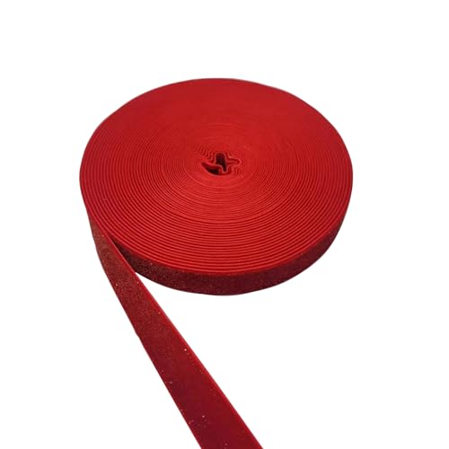 FAYADA Rotes Samtband, weiches Samtband mit einem Hauch von schimmerndem Funkeln, glitzerndes Stoffband mit goldenem Polyester, einseitiges Band für Heimdekoration, Geschenkverpackung, 1,6 cm x 9,1 m von FAYADA