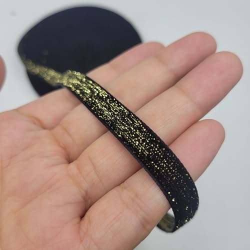 FAYADA Schwarzes Samtband, weiches Samtband mit einem Hauch von schimmerndem Funkeln, glitzerndes Stoffband mit goldenem Polyester, einseitiges Band für Heimdekoration, Geschenkverpackung, 1,9 cm x von FAYADA