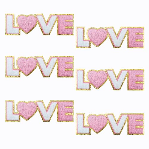 FAZHBARY 6 Stück Love Patches Weiß Rosa Love Letter Iron On Patch Chenille Patches für dekorative Reparatur Kleidung von FAZHBARY