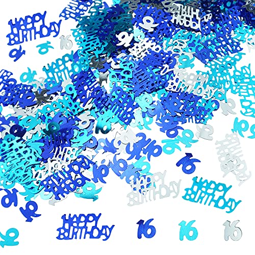 FAZHBARY Happy Birthday Konfetti Blau 16 Konfetti Glitzer 16. Geburtstag Metallic Sweet 16 Konfetti Pailletten Streusel für Tische Party Dekor Supplies von FAZHBARY