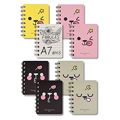 FBBULES Mini Notizbuch A7 Spirale, 8 Stück Notizblock Klein,160 Seiten/80 Blatt Tragbar Kawaii Emoticon Notizblöcke Memo Liniert für Kinder Büro Schule, 8.2x10.5cm (Emoticon Stil) von FBBULES