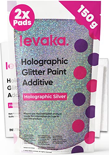 FBGC Levaka 150 Gramm Holographischer Glitzer für deine Glitzer Tapete – 2 Polierpads Inklusive – Wandfarbe Kompatible mit Jeder Malerfarbe – Wand Glitzer für Außen- Innenwände und Holz silber von FBGC