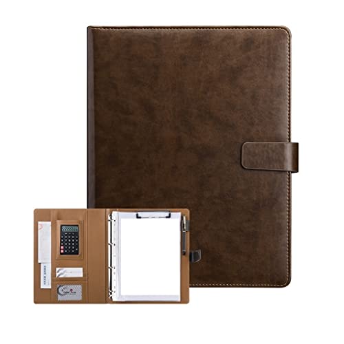 A4 Zwischenablage Ordner mit Speicher, 4 Ring Binder Resume Resume Folder Document Organizer Business Card Holder With Calculator(Brown 1,A) von FBHDKJNFG