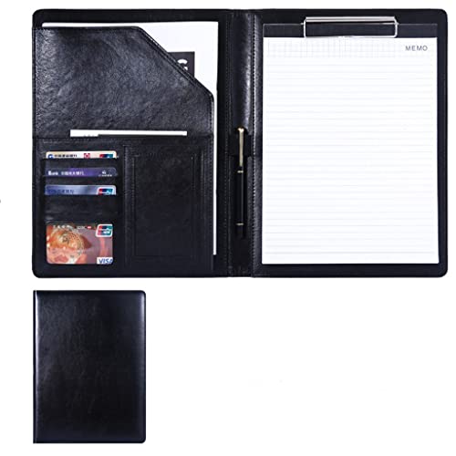 A4 Zwischenablage Ordner mit Speicher, A4 Case Document Organizer Handy Pockets Card Slots Recycled Paper Notepad Conference Contractor Executive(Svart,No calculator) von FBHDKJNFG