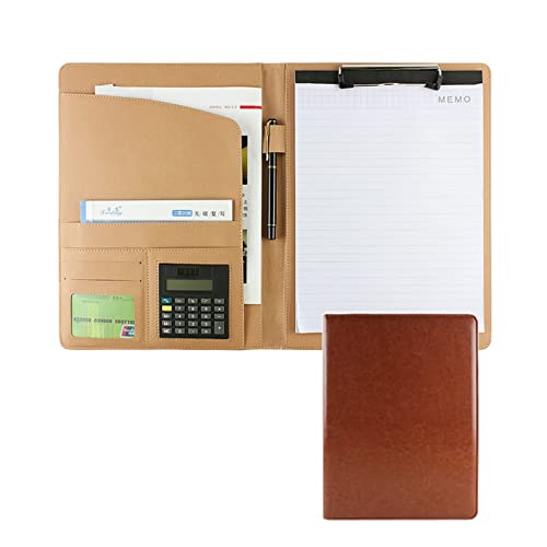 A4 Zwischenablage Ordner mit Speicher, A4 Clipboard Folder Clipboard With Calculator Multifunctional Artificial Leather File Storage Device For Interviews Conference(Bruin) von FBHDKJNFG