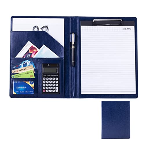 A4 Zwischenablage Ordner mit Speicher, A4 Clipboard Folder Paper Pad Faux Leather Document Organizer Pen Holder Files Sleeve For Conference Interview(Blauw,12digit calculator) von FBHDKJNFG