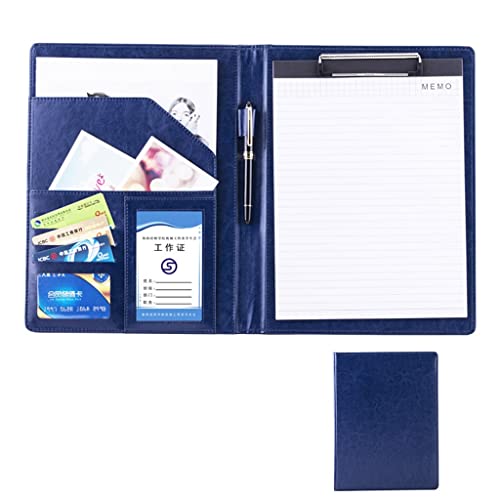 A4 Zwischenablage Ordner mit Speicher, A4 Clipboard Folder Paper Pad Faux Leather Document Organizer Pen Holder Files Sleeve For Conference Interview(Blauw,No calculator) von FBHDKJNFG