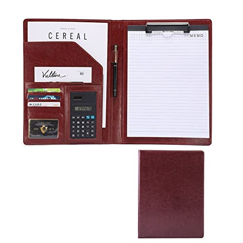 A4 Zwischenablage Ordner mit Speicher, A4 Clipboard Folder Paper Pad Faux Leather Document Organizer Pen Holder Files Sleeve For Conference Interview(Dark Brown,8digit calculator) von FBHDKJNFG