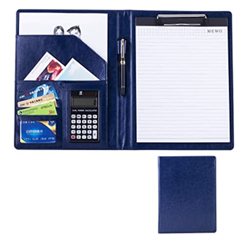 A4 Zwischenablage Ordner mit Speicher, A4 Folder Clipboard Folder Leather Folder Interview Resume Legal Document For Woman Man With A4 Size Clipboard(Blauw,12digit calculator) von FBHDKJNFG