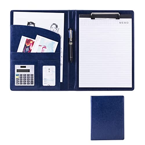 A4 Zwischenablage Ordner mit Speicher, A4 Folder Clipboard Folder Leather Folder Interview Resume Legal Document For Woman Man With A4 Size Clipboard(Blauw,8 digit calculator) von FBHDKJNFG